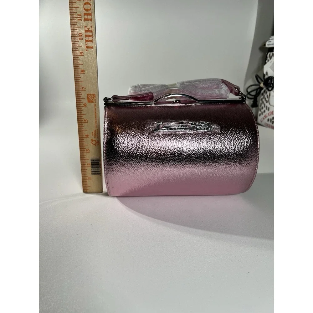 NWT Lux de Ville Pink Shimmer Cutie Pie Kiss Lock Bag Barrel Purse Rockabilly